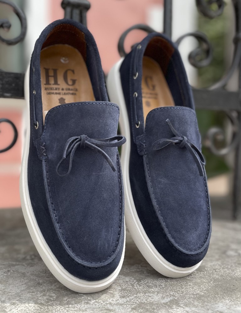 Huxley and Grace ανδρικά μπλε δερμάτινα loafers με κορδόνι HG174193 φωτογραφία